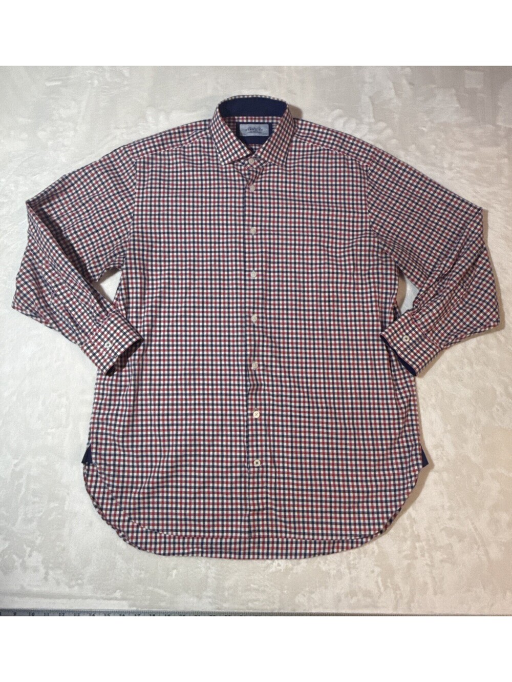 Charles Tyrwhitt Red/White/Blue Gingham Non-Iron Dress Shirt Classic Fit 16.5/33